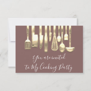 Invitation Chef de fête de cuisine dorée rose dorée