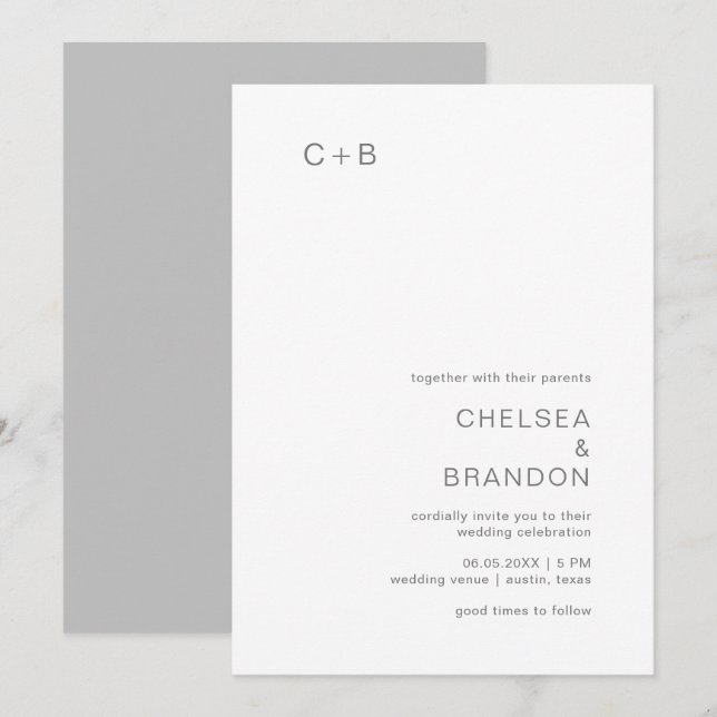Invitation Chelsea Grey Mariage moderne (Devant / Derrière)