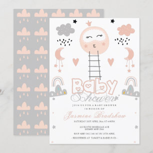 Invitation Chemin baby shower vers la lune rose