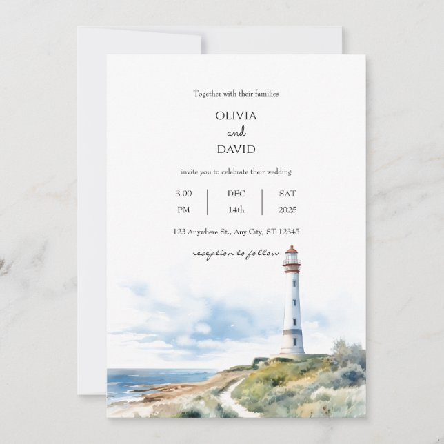 Invitation Chemin du phare côtier Ocean View Beach Mariage (Devant)