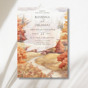 Invitation Chemin Élégant de Forêt d'Automne Feuilles Mariage