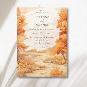 Invitation Chemin forestier romantique d'automne aux feuilles