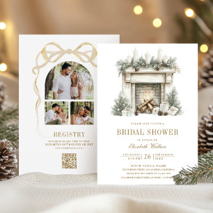 Invitation Cheminée de Noël Code QR Mariage