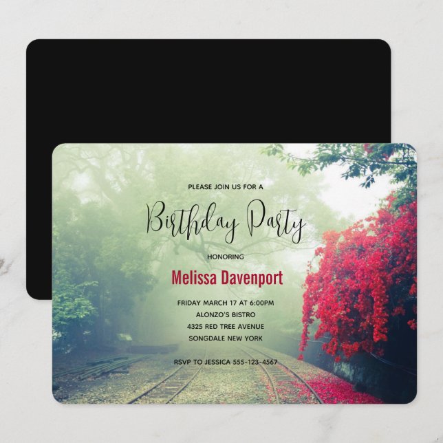 Invitation Chemins de fer Misty Pittoresque Photo Anniversair (Devant / Derrière)