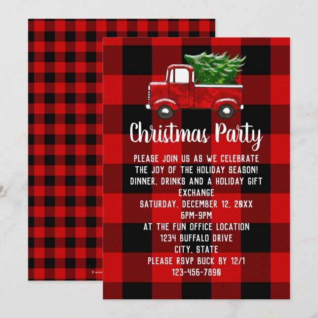 Invitation Chemise à carreaux rouge camion fête de Noël rusti (Devant / Derrière)