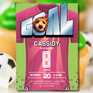 Invitation Chemise de foot fille verte et rose Anniversaire