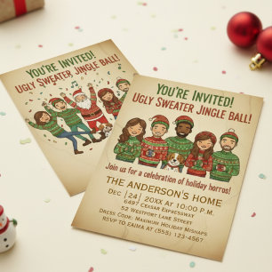 Invitation Chemise de Noël moche drôle Jingle Ball Rétro Noël