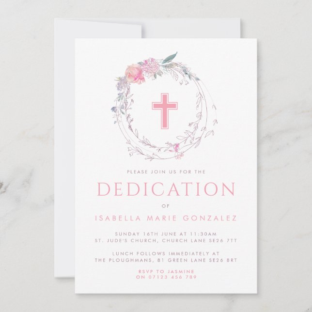 Invitation Chemise florale rose & Dédication croisée pour béb (Devant)
