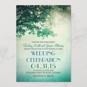 Invitation Chêne vintage et inséparables épousant des