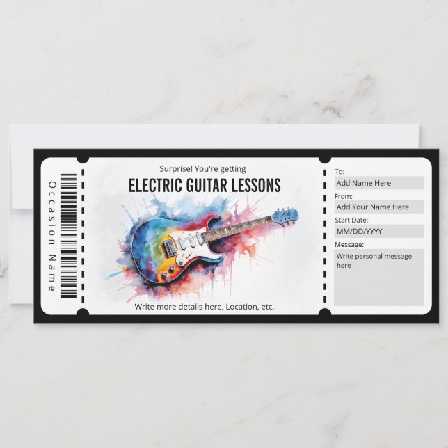 Invitation Chèque cadeau de leçons de guitare électrique surp (Devant)