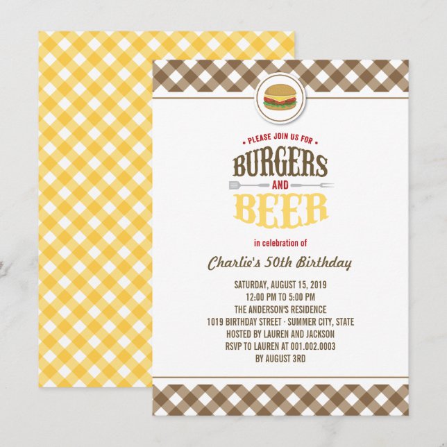 Invitation Chèques Brown Burgers et bière fête d'été (Devant / Derrière)
