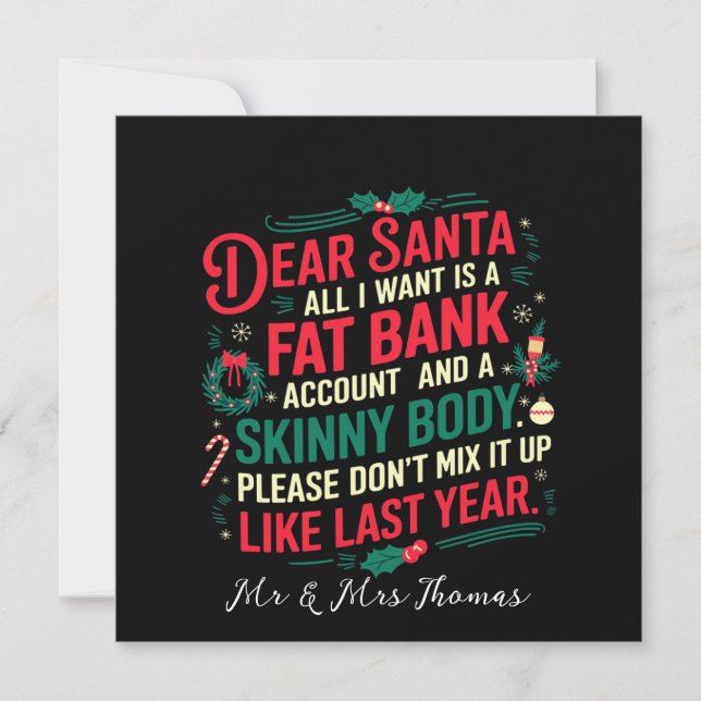 Invitation Cher Père Noël Tout Ce Que Je Veux C'Est Compte Ba (Devant)