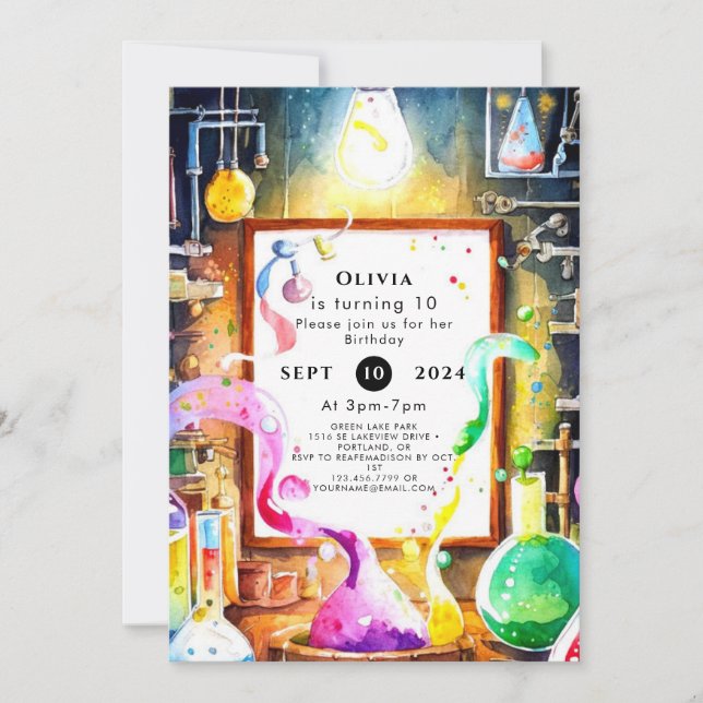 Invitation Chercheur en chimie pour enfants enchanté Annivers (Devant)