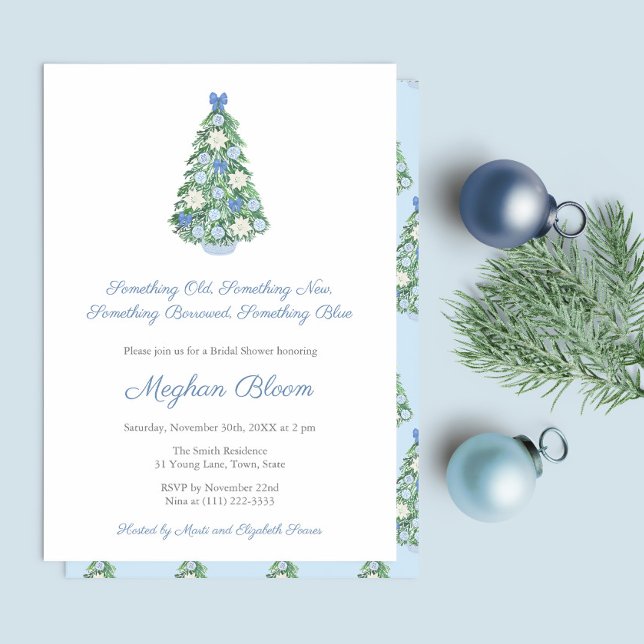 Invitation Chéri Quelque Chose De Nouveau Emprunté Bleu Invit (Something Old New Borrowed Blue Chinoiserie Christmas Holidays Bridal Shower Party Invitation)