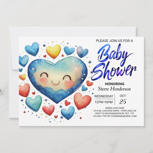 Invitation Chérie Petits Coeurs Élégant Baby shower Garçon (Devant)