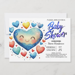 Invitation Chérie Petits Coeurs Élégant Baby shower Garçon