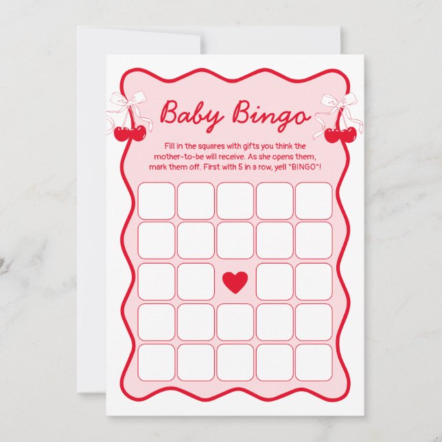 Invitation Cherry Baby Shower Bingo Game Card (Devant)