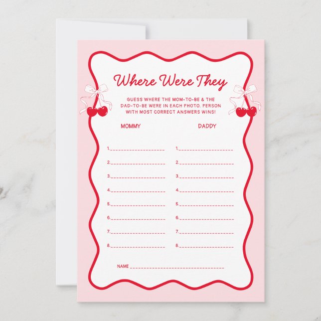 Invitation Cherry Baby Shower Where Were They Game (Devant)