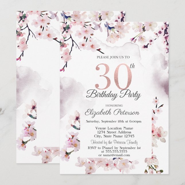 Invitation Cherry Blossom 30e anniversaire (Devant / Derrière)