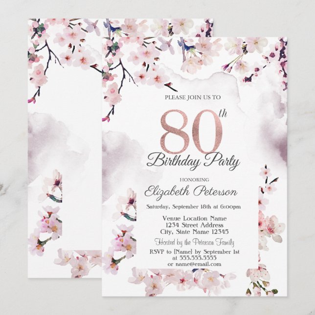 Invitation Cherry Blossom 80e anniversaire (Devant / Derrière)