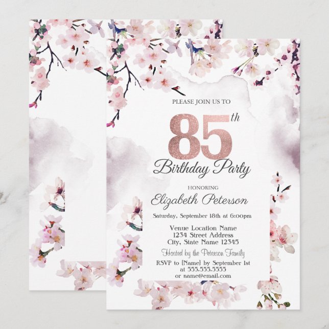 Invitation Cherry Blossom 85e anniversaire (Devant / Derrière)