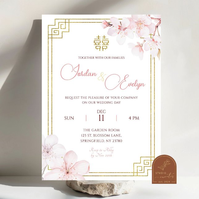 Invitation Cherry Blossom Chinoiserie Mariage chinois (Créateur téléchargé)