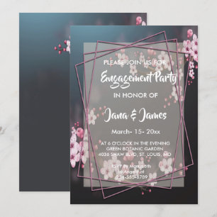 Invitation Cherry Blossom Fiançailles floral géométrique