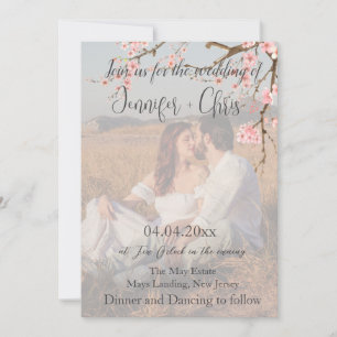 Invitation Cherry Blossom Photo QR Code Mariage