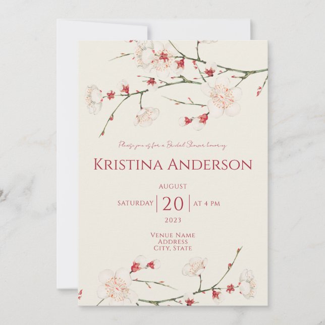 Invitation Cherry Blossom QR Code Fête des mariées (Devant)