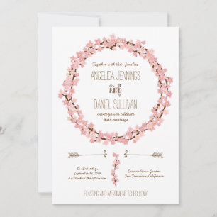 Invitation Cherry Blossom Wreath Boho Mariage rustique