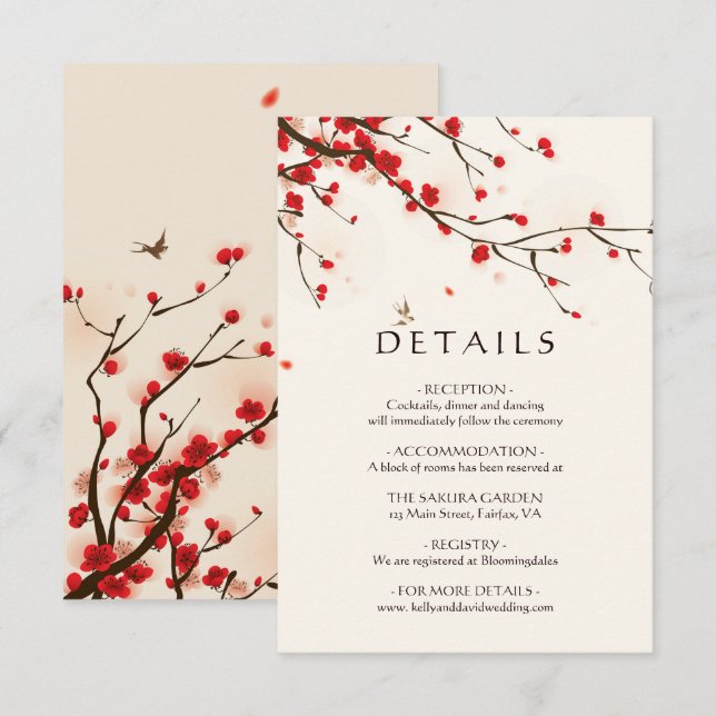Invitation Cherry Blossoms Aquarelle Florale Détails du Maria (Devant / Derrière)