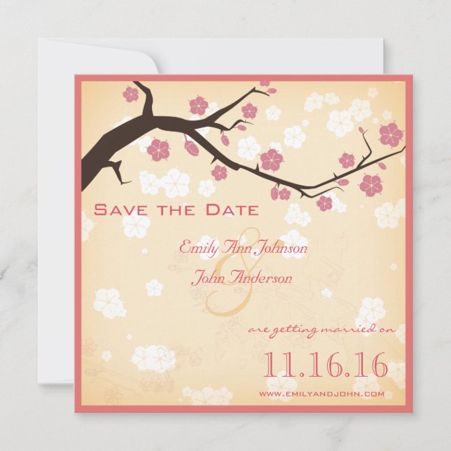 Invitation Cherry Blossoms Branch Enregistrer la date (Devant)