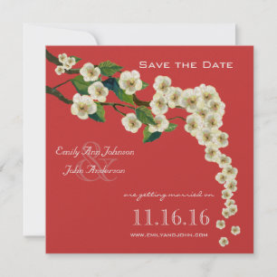 Invitation Cherry Blossoms Branch Red Enregistrer la date