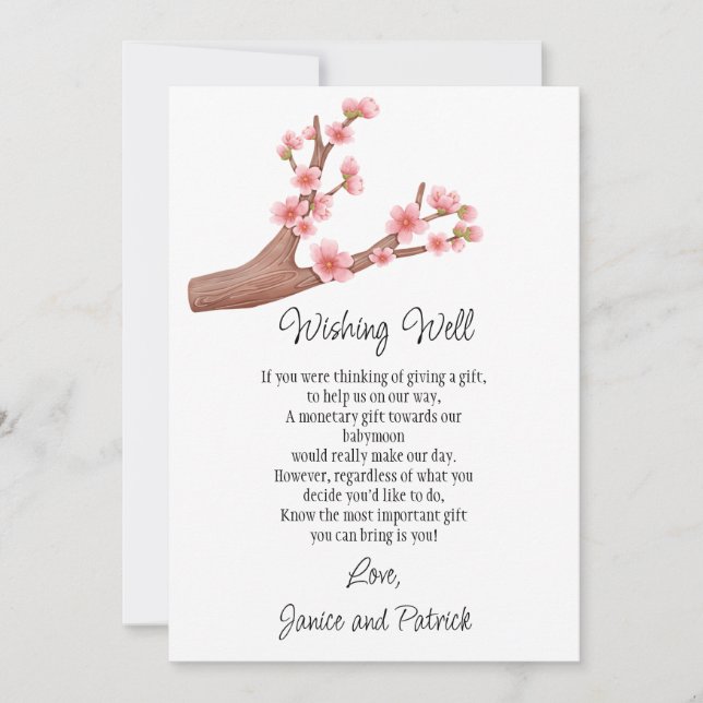 Invitation Cherry Blossoms Branche Babymoon Wishing Well Card (Devant)