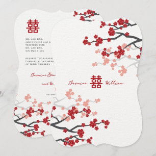 Invitation Cherry Blossoms double bonheur Mariage chinois
