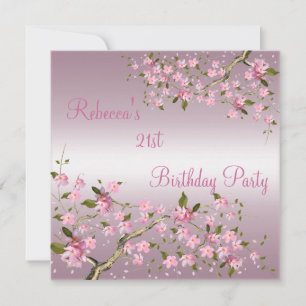 Invitation Cherry Bossom 21e Soirée Anniversaire Elégante Ros