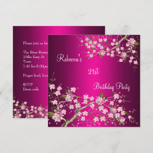 Invitation Cherry Bossom 21e Soirée Anniversaire Elégante Ros