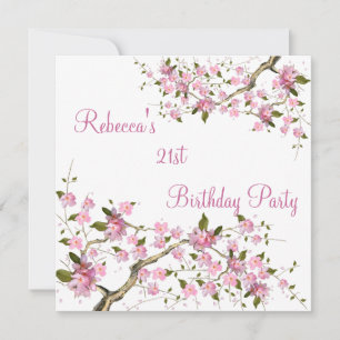 Invitation Cherry Bossom 21e Soirée d'Anniversaire Blanc
