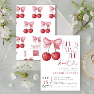 Invitation Cherry Bow She's Tying the Knot QR Fête des mariée