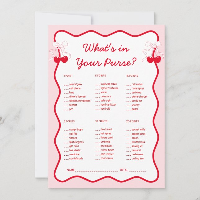 Invitation Cherry Bridal Shower What's in Your Purse Game (Devant)