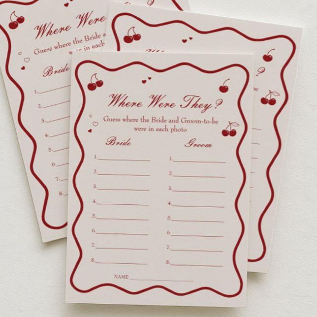 Invitation Cherry Bridal Shower Where Were They Game Card (Créateur téléchargé)