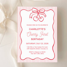 "Cherry First" Birthday Pink Stripe Bow Girl