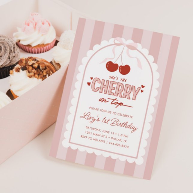 Invitation Cherry First Coquette Girls 1er anniversaire (Créateur téléchargé)