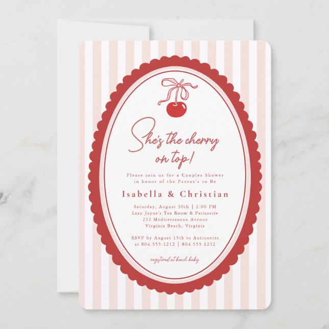 Invitation Cherry on Top  Bow All in One Couples Shower (Devant)