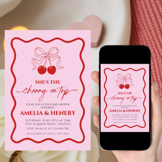 Invitation Cherry on Top Cherry Bow Girl Baby Shower