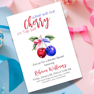 Invitation Cherry on Top Rose Blue Boy ou Girl Genre Reveille