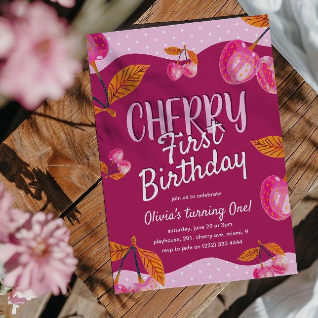 Invitation Cherry premier anniversaire" Whimsical 1er anniver (Créateur téléchargé)