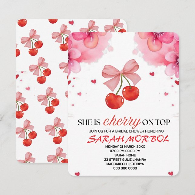 Invitation Cherry sur le haut de l'ensemble d'invitation de d (Devant / Derrière)