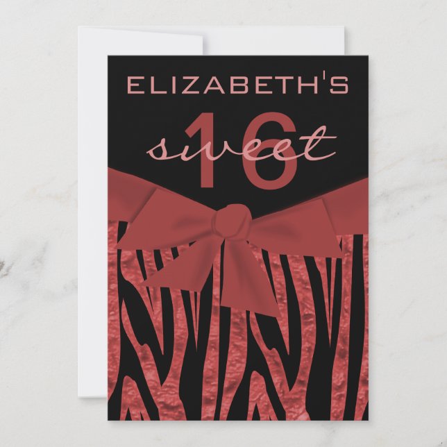 Invitation Cherry Zebra Imprimer Sweet 16 Anniversaire Invita (Devant)
