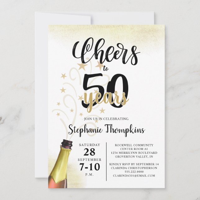 Invitation CHERS D'Anniversaire À # ANNÉES Black Gold Script (Devant)